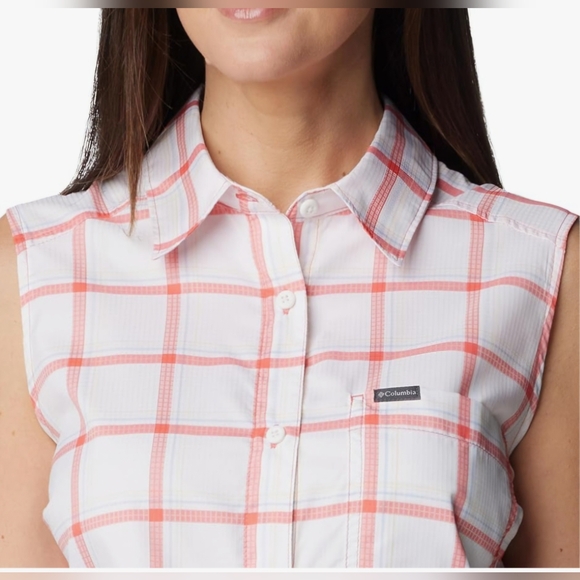 COLUMBIA Anytime Lite Sleeveless Shirt - Pink Windowpane - Size S (NWT) - Picture 2 of 16